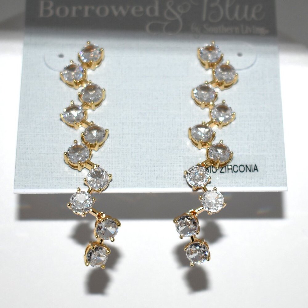 Borrowed & Blue Gold Long Dangle CZ Earrings #BBEC468UCRGD NWT  Details:    Post